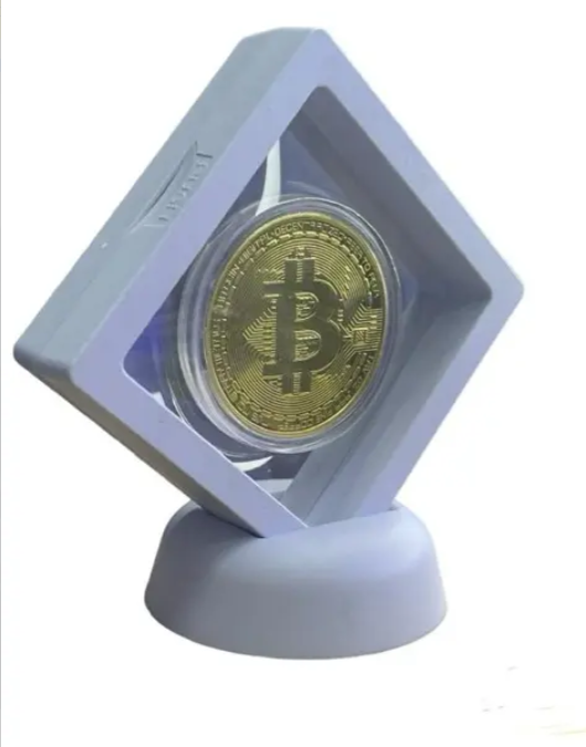 Moneda Bitcoin Coleccionable con Marco Flotante Blanco 🪙 | Edición Especial para Traders