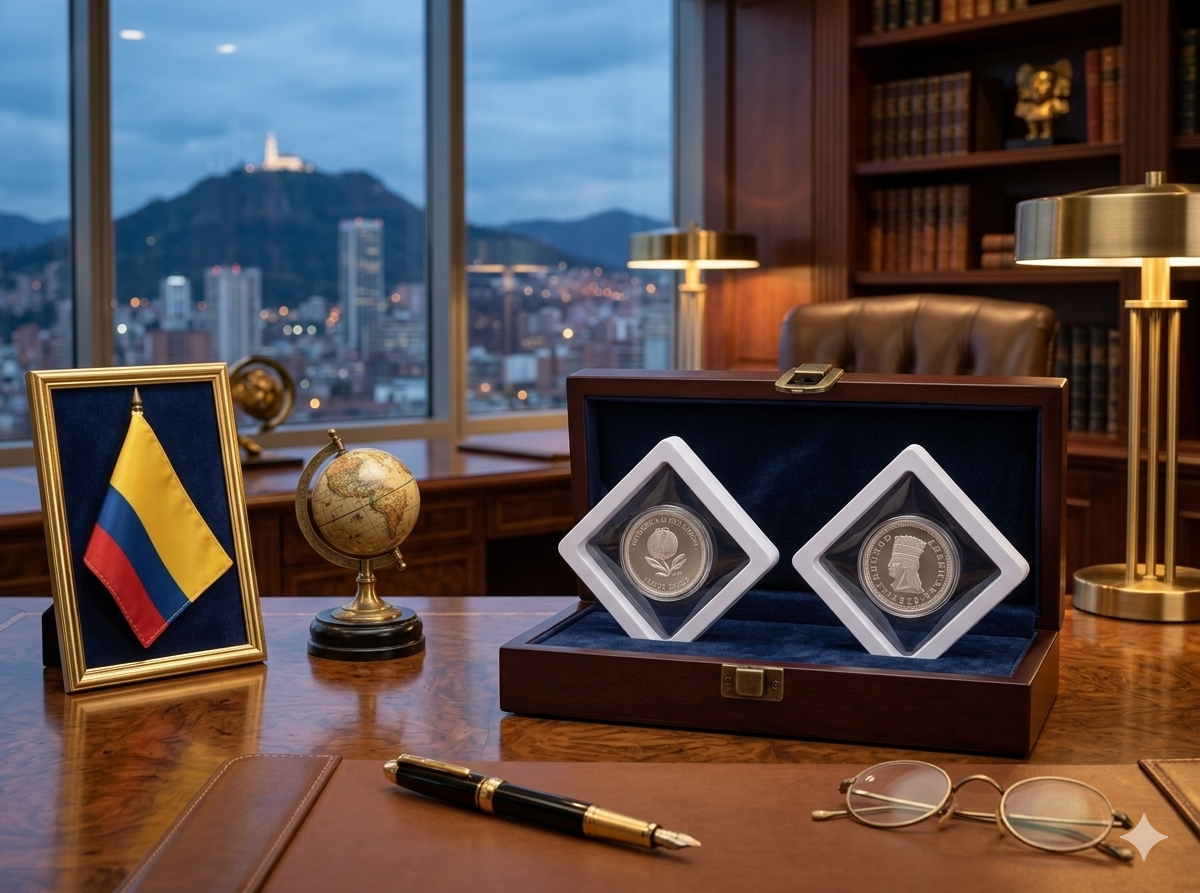 Moneda Bicentenario Conmemorativa en Marco Flotante Blanco de Lujo