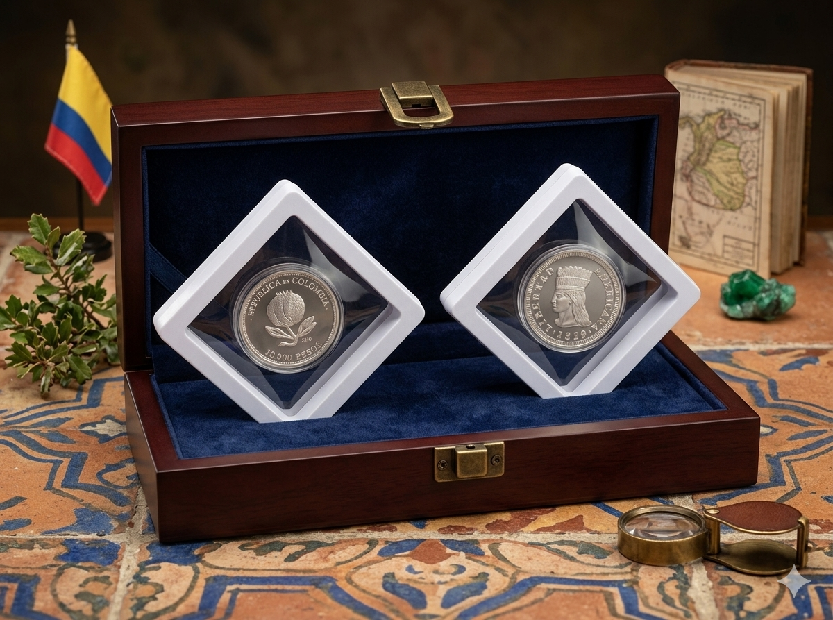 Moneda Bicentenario Conmemorativa en Marco Flotante Blanco de Lujo