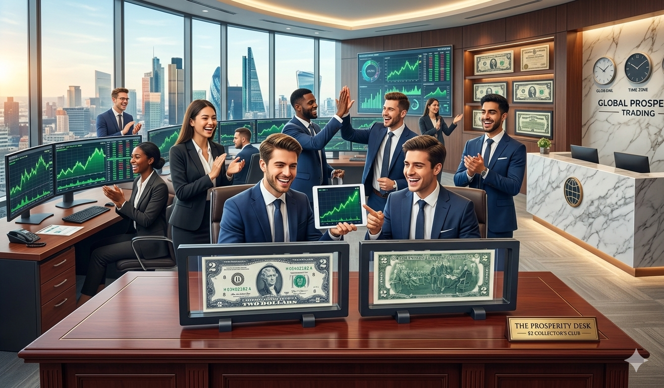Billete 2 Dólares USA en Marco Flotante Premium | Suerte, Riqueza y Prosperidad