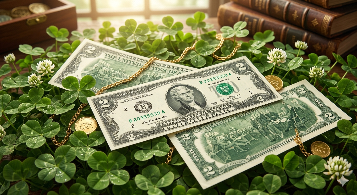 Billete 2 Dólares USA en Marco Flotante Premium | Suerte, Riqueza y Prosperidad