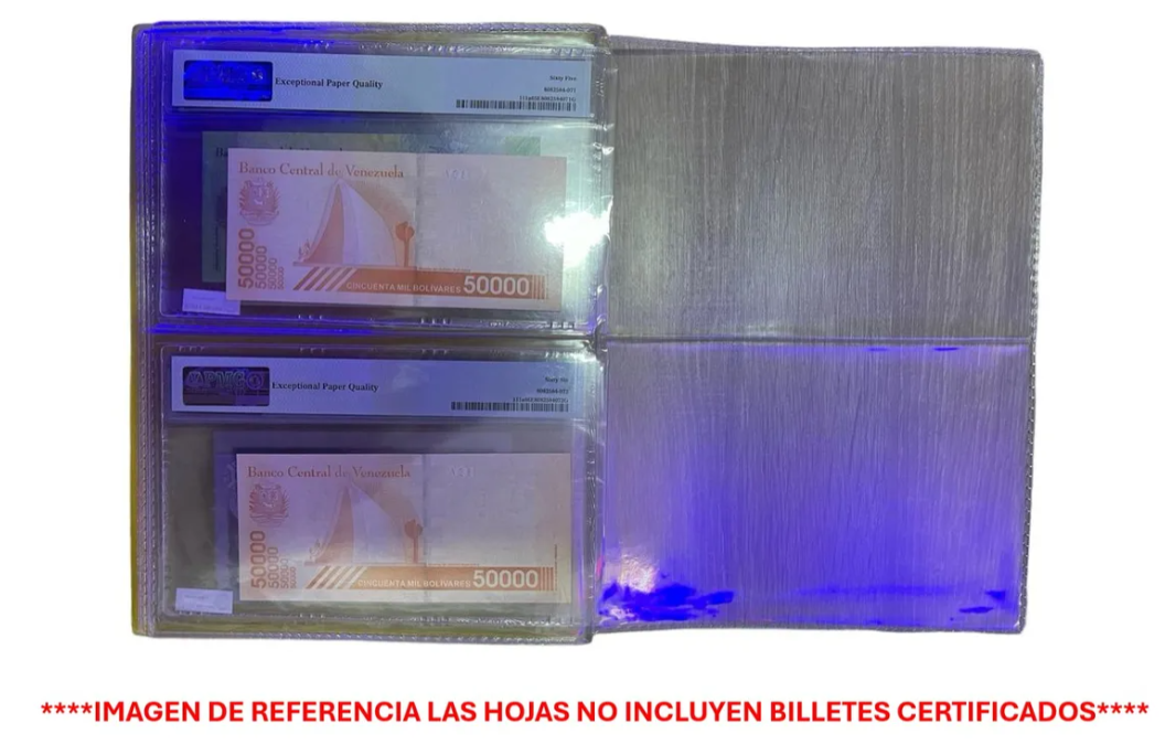 Hojas para Billetes Certificados 2 Espacios X 20 Uds Calidad Excelente