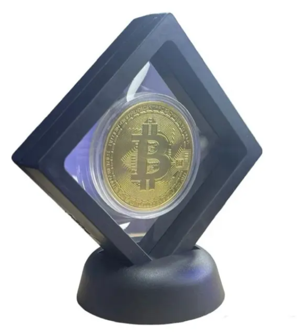 Moneda Bitcoin Coleccionable con Marco Flotante Negro 🪙 | Edición Especial para Traders