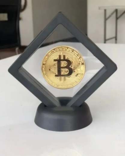 Moneda Bitcoin Coleccionable con Marco Flotante Negro 🪙 | Edición Especial para Traders