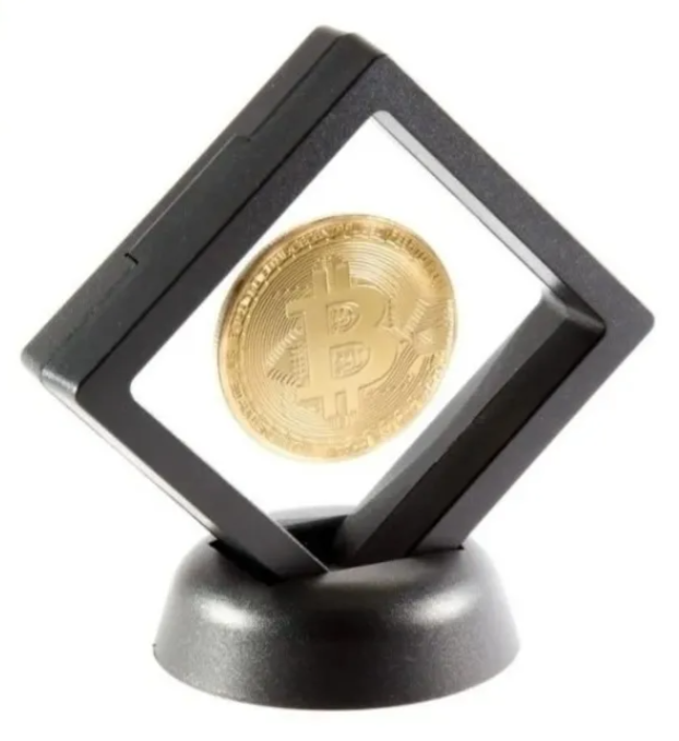 Moneda Bitcoin Coleccionable con Marco Flotante Negro 🪙 | Edición Especial para Traders