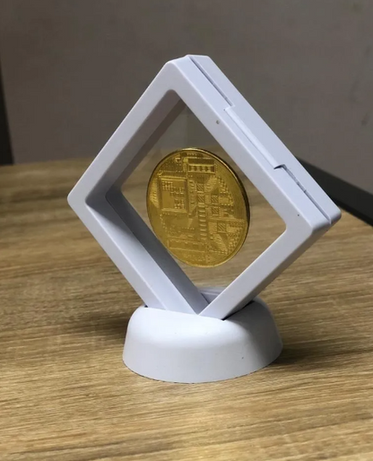 Moneda Bitcoin Coleccionable con Marco Flotante Blanco 🪙 | Edición Especial para Traders