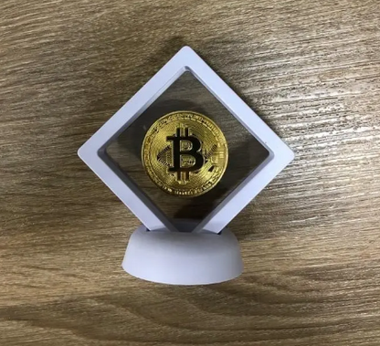 Moneda Bitcoin Coleccionable con Marco Flotante Blanco 🪙 | Edición Especial para Traders