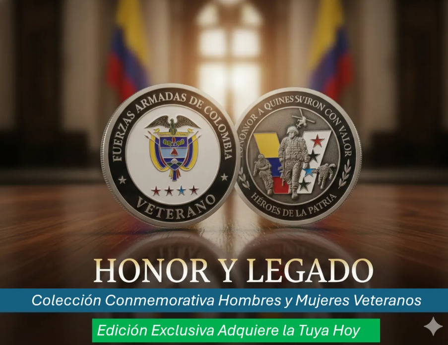 Moneda Homenaje Veteranos Colombia en Marco Flotante Blanco | Fuerzas Armadas Edición Especial