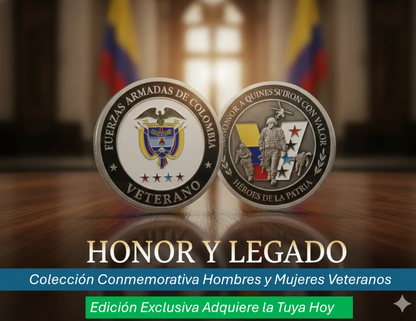 Moneda Homenaje Veteranos Colombia en Marco Flotante Blanco | Fuerzas Armadas Edición Especial