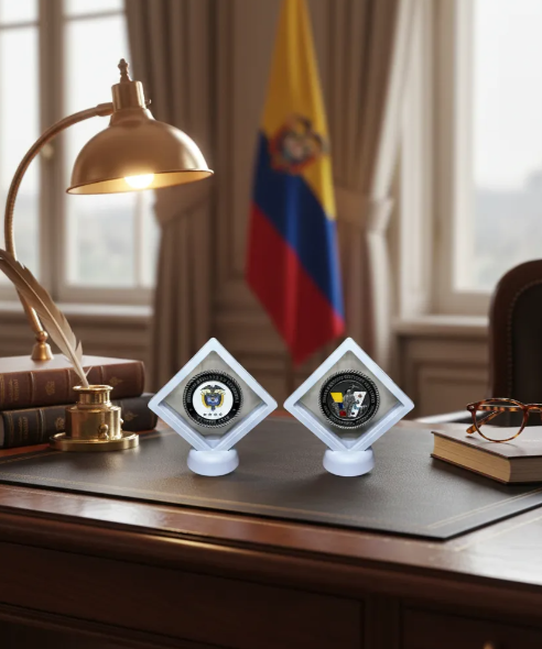 Moneda Homenaje Veteranos Colombia en Marco Flotante Blanco | Fuerzas Armadas Edición Especial