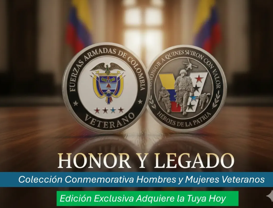 Moneda Homenaje Veteranos Colombia en Caja de Terciopelo Negro | Fuerzas Armadas Edición Especial