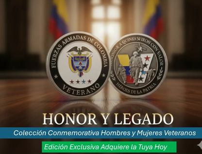 Moneda Homenaje Veteranos Colombia en Caja de Terciopelo Negro | Fuerzas Armadas Edición Especial