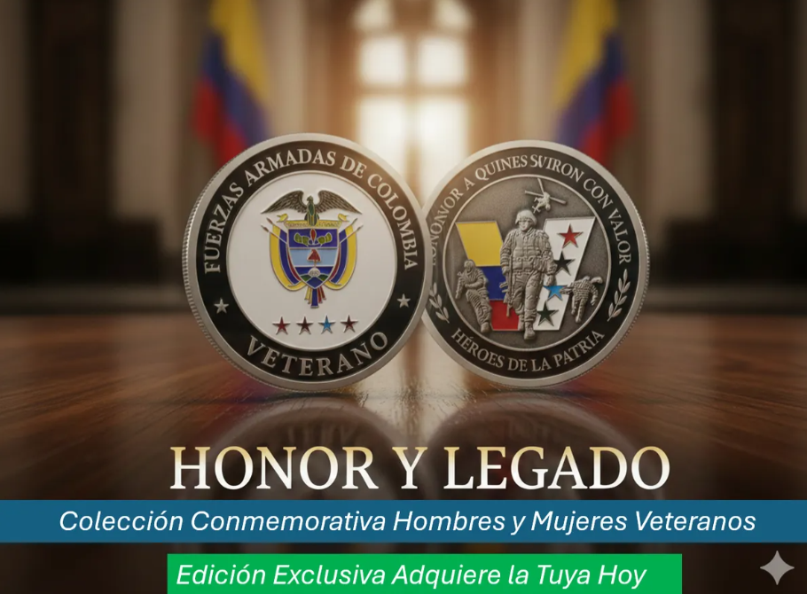 Moneda Homenaje Veteranos Colombia en Caja de Terciopelo Roja | Fuerzas Armadas Edición Especial