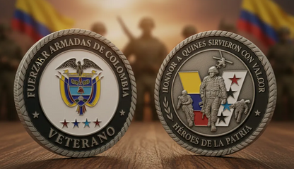Moneda Homenaje Veteranos Colombia en Caja de Terciopelo Roja | Fuerzas Armadas Edición Especial