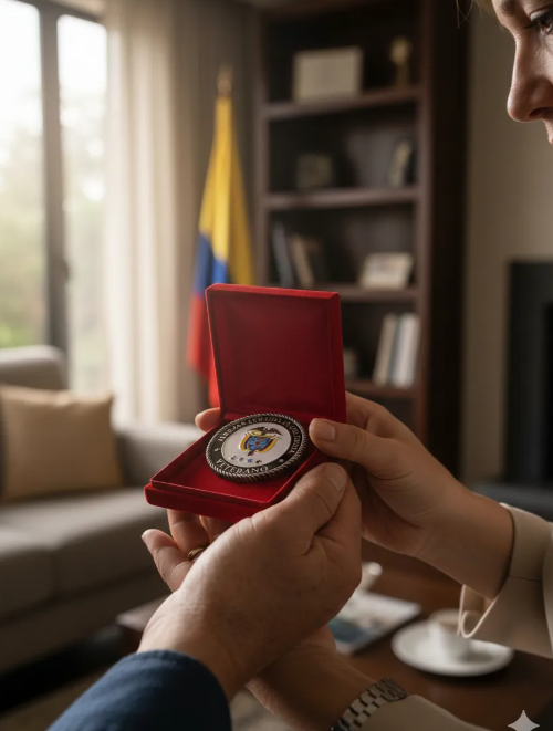 Moneda Homenaje Veteranos Colombia en Caja de Terciopelo Roja | Fuerzas Armadas Edición Especial
