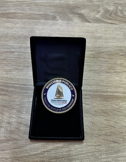 Moneda Conmemorativa Procuraduría General Nación Caja de Terciopelo Negro de Lujo