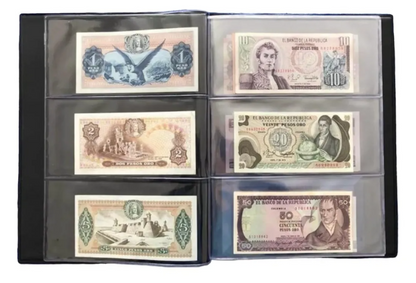 Álbum Colección 25 Billetes Antiguos Colombia y Mundo UNC | Set Numismático Premium