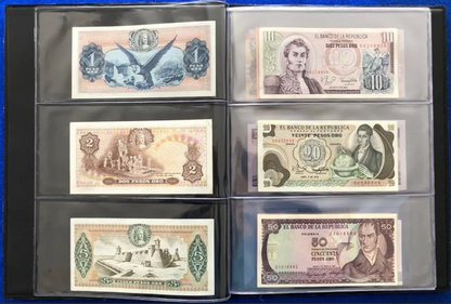 Álbum Colección 25 Billetes Antiguos Colombia y Mundo UNC | Set Numismático Premium
