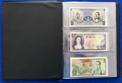 Álbum Colección 25 Billetes Antiguos Colombia y Mundo UNC | Set Numismático Premium