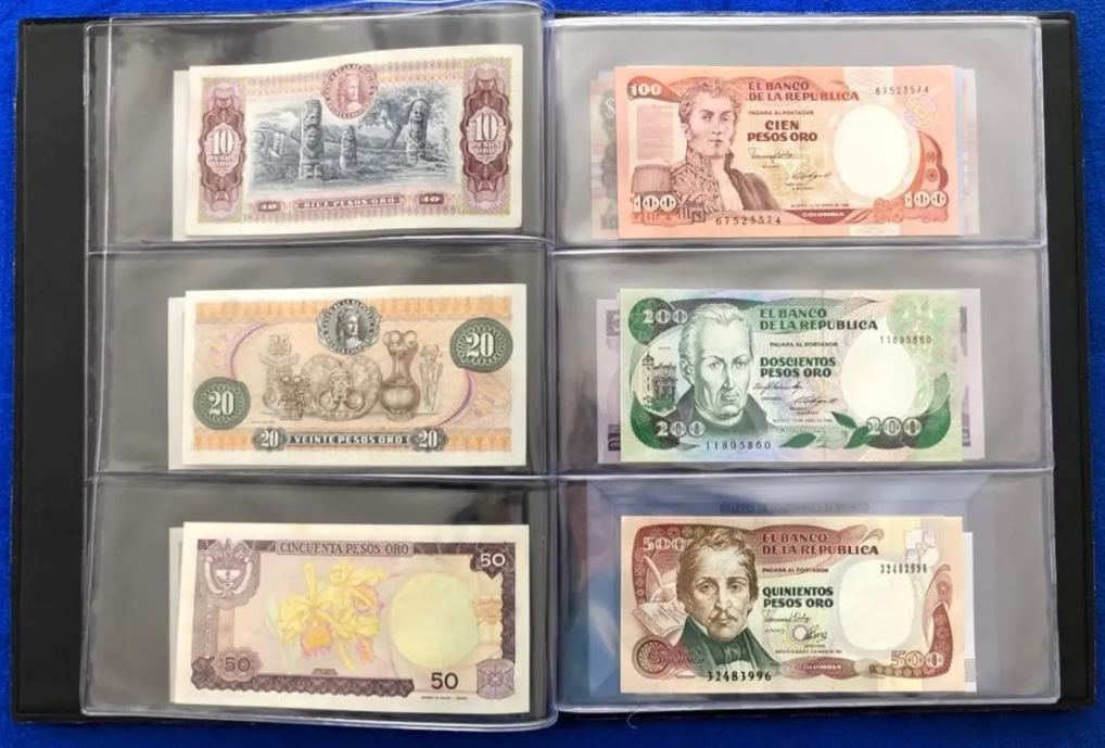 Álbum Colección 25 Billetes Antiguos Colombia y Mundo UNC | Set Numismático Premium