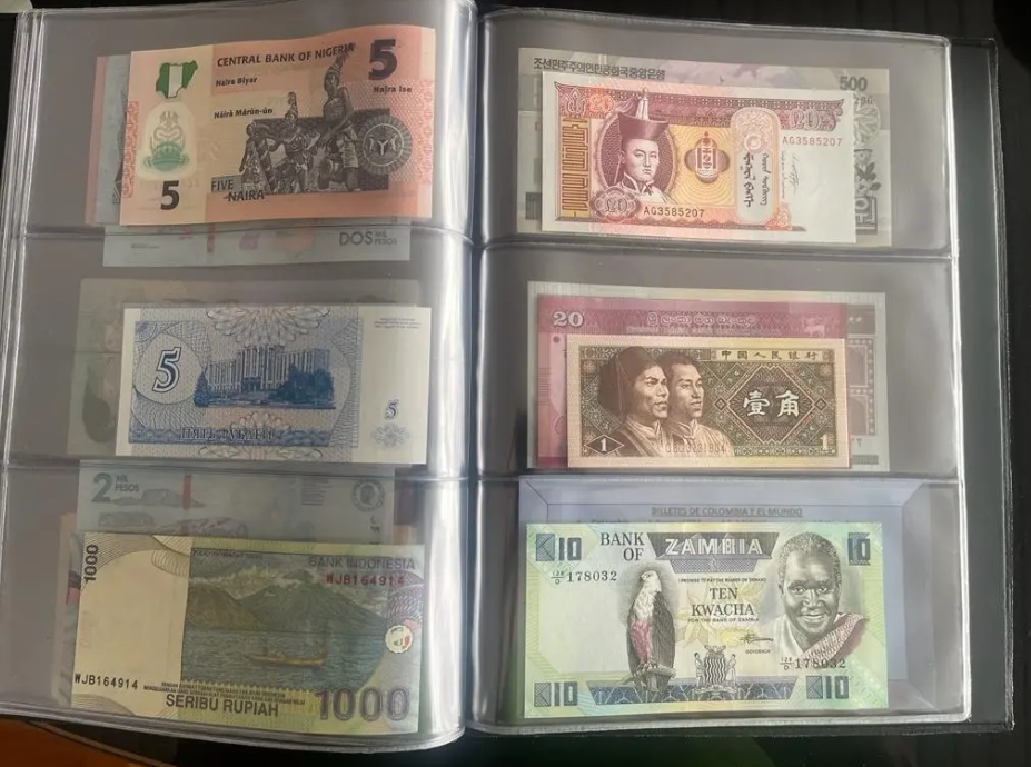 Álbum Colección 25 Billetes Antiguos Colombia y Mundo UNC | Set Numismático Premium