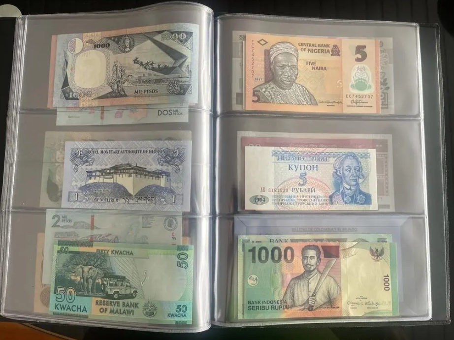 Álbum Colección 25 Billetes Antiguos Colombia y Mundo UNC | Set Numismático Premium