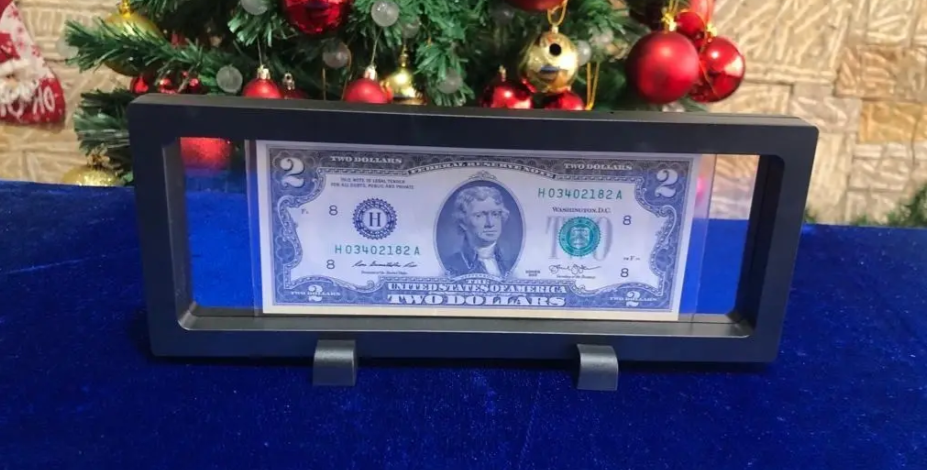 Billete 2 Dólares USA en Marco Flotante Premium | Suerte, Riqueza y Prosperidad