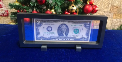 Billete 2 Dólares USA en Marco Flotante Premium | Suerte, Riqueza y Prosperidad