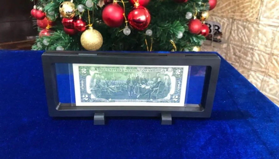 Billete 2 Dólares USA en Marco Flotante Premium | Suerte, Riqueza y Prosperidad