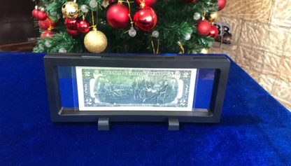 Billete 2 Dólares USA en Marco Flotante Premium | Suerte, Riqueza y Prosperidad