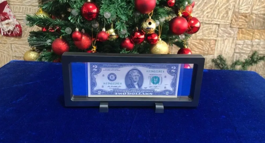 Billete 2 Dólares USA en Marco Flotante Premium | Suerte, Riqueza y Prosperidad