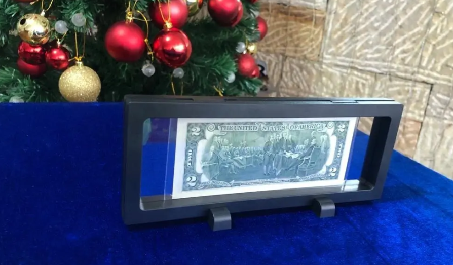 Billete 2 Dólares USA en Marco Flotante Premium | Suerte, Riqueza y Prosperidad