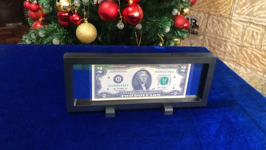 Billete 2 Dólares USA en Marco Flotante Premium | Suerte, Riqueza y Prosperidad