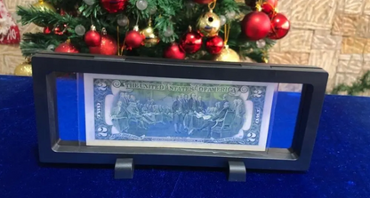Billete 2 Dólares USA en Marco Flotante Premium | Suerte, Riqueza y Prosperidad