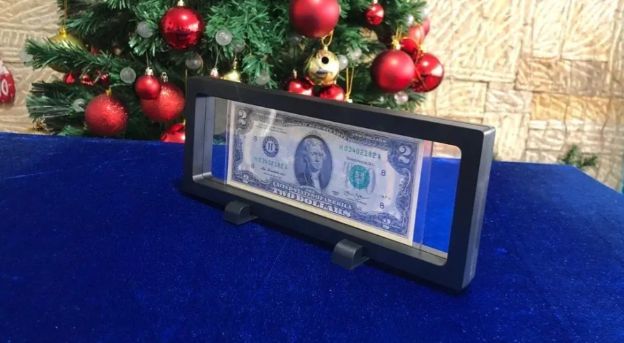 Billete 2 Dólares USA en Marco Flotante Premium | Suerte, Riqueza y Prosperidad