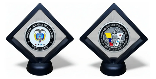 Moneda Homenaje Veteranos Colombia en Marco Flotante Negro | Fuerzas Armadas Edición Especial