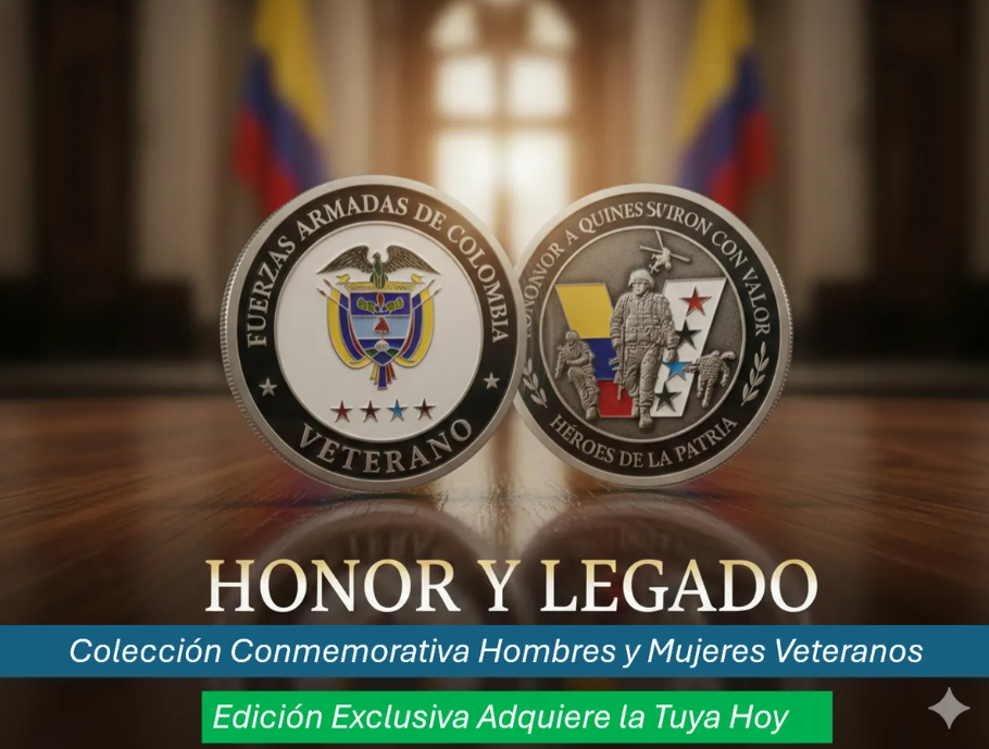 Moneda Homenaje Veteranos Colombia en Marco Flotante Negro | Fuerzas Armadas Edición Especial