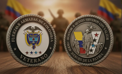 Moneda Homenaje Veteranos Colombia en Marco Flotante Negro | Fuerzas Armadas Edición Especial
